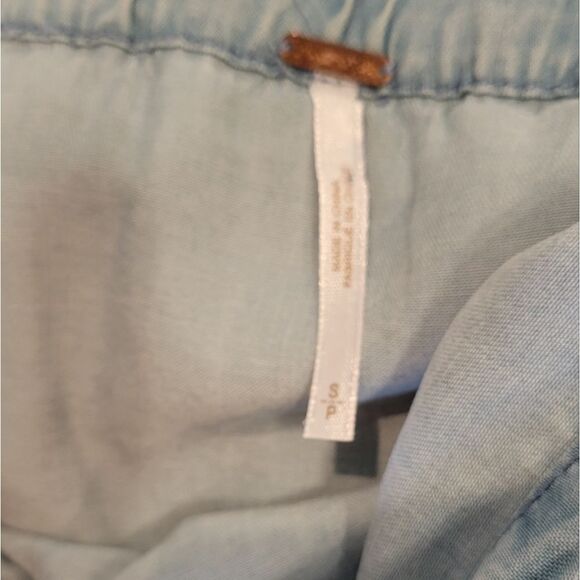 Free People Light Blue Chambray  Denim Crop Tank Off Shoulder Ruffle Top Small - Picture 14 of 16